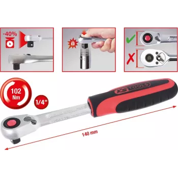 KS TOOLS 1/4 SlimPOWER átkapcsolható racsni, 72 fog (920.1490)