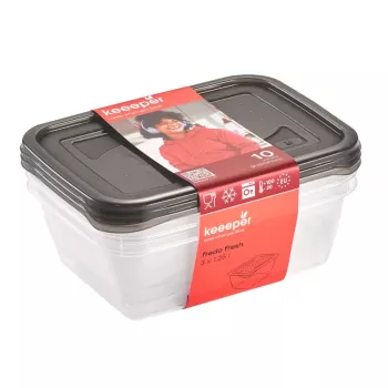 keeeper fredo fresh tárolódoboz szett, 3x 1,25 L, téglalap alakú, átlátszó alj szürke fedéllel 3067582700000