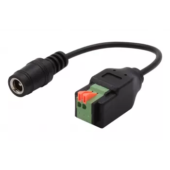 EXSYS DC-aljzat 5,5x2,1mm 2-pólusú sorkapocsra adapterkábel nyomógombbal, 15cm EX-49141