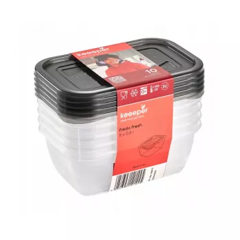 keeeper fredo fresh élelmiszer-tároló edény készlet, 5x 0,5 L, téglalap alakú, átlátszó szürke fedelekkel 3067282700000