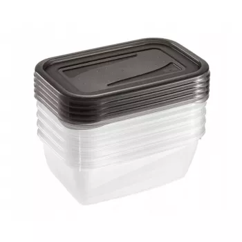 keeeper fredo fresh élelmiszer-tároló edény készlet, 5x 0,5 L, téglalap alakú, átlátszó szürke fedelekkel 3067282700000