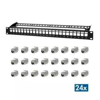 LogiLink PrimeLine 24 portos árnyékolt Cat.6A keystone patch panel, 19 inch 1U, fekete (RAL9005), 24x keystone modullal NK5001