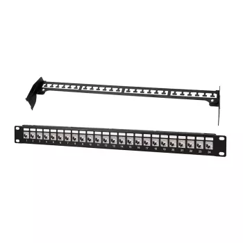 LogiLink PrimeLine 24 portos árnyékolt Cat.6A keystone patch panel, 19 inch 1U, fekete (RAL9005), 24x keystone modullal NK5001