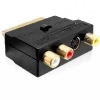 Wentronic Goobay SCART adapter, SCART dugó - 3 RCA aljzat + 4-pin mini-DIN aljzat, fekete 50499