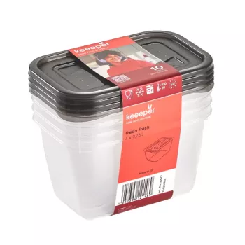 keeeper fredo fresh tárolóedény-készlet, 4 x 0,75 L, téglalap alakú, átlátszó szürke fedéllel 3067382700000