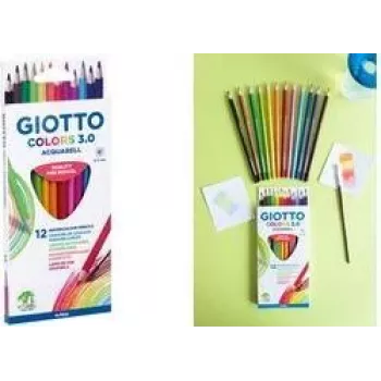 GIOTTO COLORS 3.0 ACQUARELL akvarellceruzák, 12 különböző szín, hatszögletű, 3,0 mm betét, kartondoboz (F277100)