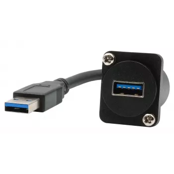 EXSYS EX-49164 USB 3.2 Gen 1 D-típusú beépítési adapterkábel, USB-A dugó-aljzat, 20 cm, fekete