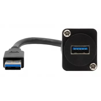 EXSYS EX-49164 USB 3.2 Gen 1 D-típusú beépítési adapterkábel, USB-A dugó-aljzat, 20 cm, fekete
