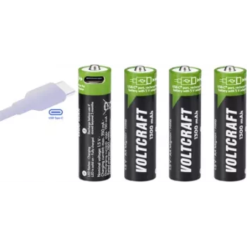 Voltcraft VC-AA1300USB USB-C újratölthető Li-ion AA-elemek 1300 mAh 1,5 V, 4 darabos csomag