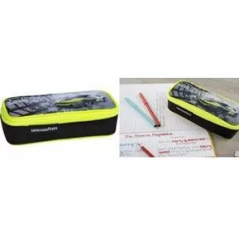 FABER-CASTELL EBERHARD FABER Race Car tolltartó, fekete/neonsárga poliészter, nagy főrekesz, cipzáras rekesz 577575