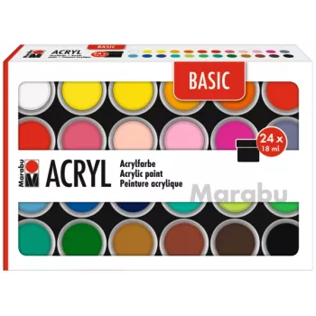 Marabu akrilfesték készlet BASIC, 24 x 18 ml, magas pigmentáltság, nagyon magas fényállóság 1210000000215
