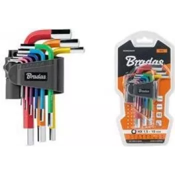 Bradas 9 részes imbuszkulcs-készlet, S2 acél, többszínű, metrikus 1,5-10mm, L-alakú, színkódolt, DIY-HKH42-SH/B