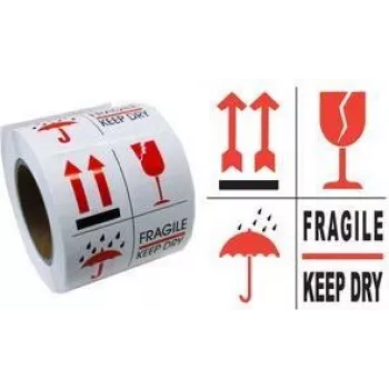 RILLPRINT 76900 Warning Labels FRAGILE / KEEP DRY Permanent Adhesive White/Red/Black 74x105mm 500 Labels per Roll