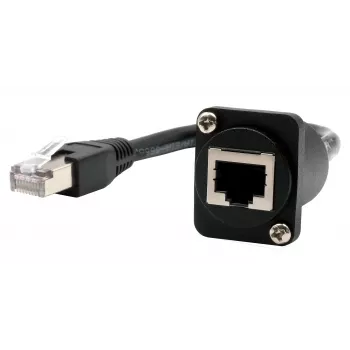 EXSYS D-típusú RJ45 aljzat – dugó adapterkábel, CAT.5e, 20 cm, fekete EX-49159