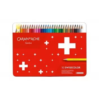 CARAN D'ACHE Swisscolor vízálló színes ceruzák, 30 különböző szín, cédrusfa, hatszögletű, fémdoboz 1284.730