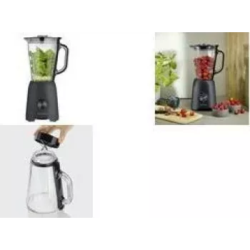SEVERIN álló turmixgép SM 3722, 600 W, matt fekete, kivehető 1,5 L BPA-mentes üvegkancsó, fedél mérőpohárral, rozsdamentes pengék, 2 sebesség, pulzusfunkció, jégtörés