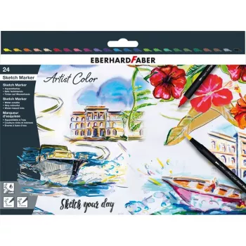 Faber-Castell Eberhard Faber Artist Color dupla ecsetvégű tollkészlet 24 tollal, fineliner és ecsethegyek, különböző színek 558224