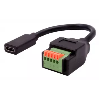 EXSYS EX-49122 USB-C aljzat 5 pólusú csatlakozóblokk adapter nyomógombbal, USB 2.0, 15 cm