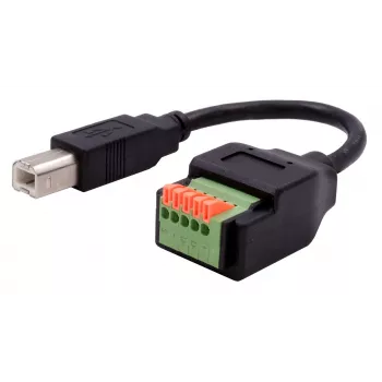 EXSYS USB-B dugó 5 pólusú csatlakozóblokk adapterkábel nyomógombbal, USB 2.0, 15 cm EX-49131