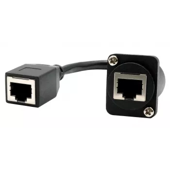 EXSYS D-típusú beépítési RJ45 csatlakozó, aljzat-aljzat, CAT.5e, 20 cm, árnyékolt, fekete EX-49160