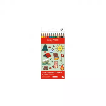 Caran d'Ache Swisscolor Kawaii Swiss akvarellceruzák, 12 darabos készlet, cédrusfa, hatszögletű 1285.804