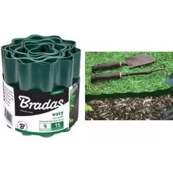 Bradas OBFG 0915 gyepszegély, zöld hullámos, 150 mm magasság, 9 m hosszúság, időjárásálló műanyag