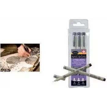 SAKURA Pigma Micron fineliner tollkészlet, 3 fekete toll (0,20, 0,25, 0,35 mm), vízálló és fényálló pigmenttinta, archiválási minőség XSDK3FD