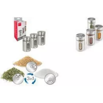 Metaltex Shake Line fűszerszóró készlet, 3 részes, üveg rozsdamentes acél és műanyag forgatható fedéllel, egyenként 100 ml 259851000