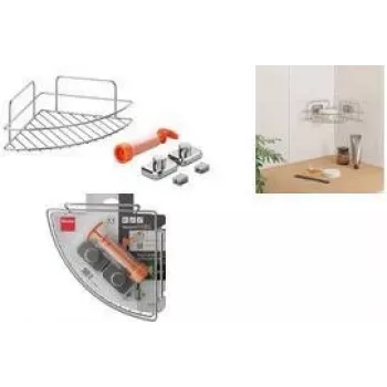 Metaltex Reflex LUXY & VacuumFix sarokpolc, ezüst, 1 szint, fúrás nélküli szerelés 403330000