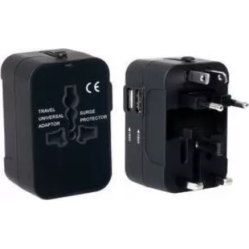 PAVO univerzális utazási adapter USB-töltési funkcióval (US/AU/EU/UK), fekete 8025329