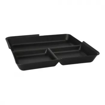 PAPSTAR Circulware újrahasznosítható tálca, téglalap alakú, 3 rekeszes, fekete, polipropilén 30% ásványi töltőanyaggal, 1 db (97023)