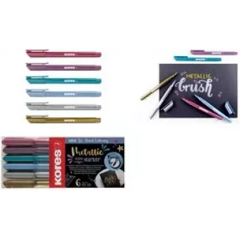 Kores filctoll Brush Tip Marker Metallic Style brushpen metál színekben, ecsethegy, ideális művészethez és kézműveskedéshez - 1 db (M21461)