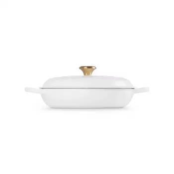 LE CREUSET lapos öntöttvas sütőedény 30 cm 3,5 l fehér