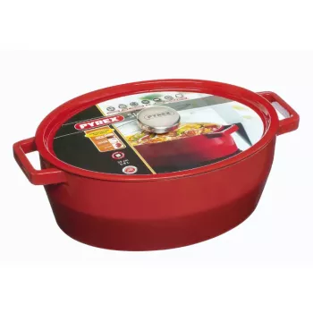 Pyrex öntöttvas serpenyő ovális 5,8L piros 33x25cm