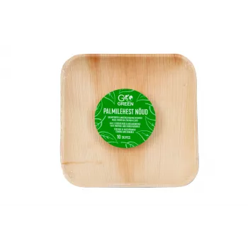 GoGreen arekapálma-levél tányér 15x15 cm négyzet alakú 10-es csomag természetes egyszerhasználatos