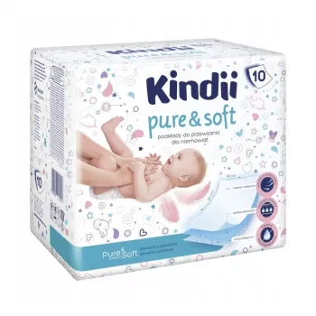 Kindii Pure & Soft pelenkázó alátét 60x60 cm, 10 darabos csomag, vízálló egyszerhasználatos alátétek, fehér