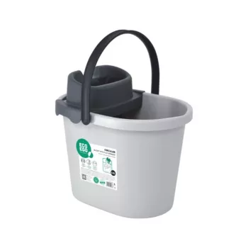 ECO EGO ovális vödör lapos nyomógombos csavaróval, 10 L, szürke/zöld, polipropilén