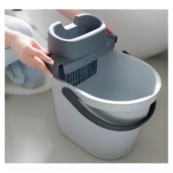 ECO EGO ovális vödör lapos nyomógombos csavaróval, 10 L, szürke/zöld, polipropilén