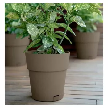 STEFANPLAST Ethica virágcserép alátéttel, 25x25 cm, barna, 8,5 L, újrahasznosított műanyag