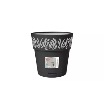 STEFANPLAST Gaia Flower Pot with Tray, Round, 20 cm Diameter, 19 cm Height, 6 L, Black