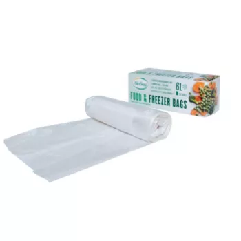 BioBag 6L komposztálható fagyasztózacskó élelmiszerhez, 20 perforált zacskó tekercsenként, 24 x 50 cm, 18 mikron, átlátszó