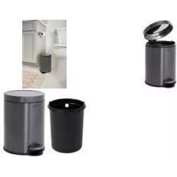Rubbermaid pedálos hulladékgyűjtő, kerek, 6 liter, sötétszürke rozsdamentes acél kivehető műanyag belső tartállyal 2179250