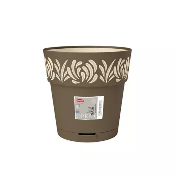 STEFANPLAST Gaia kerek virágcserép alátéttel, barna, Ø25 x 25 cm