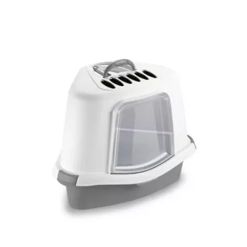 STEFANPLAST Sprint Corner Plus fedeles sarok macskaalom-tálca 56x40x40 cm fehér/szürke