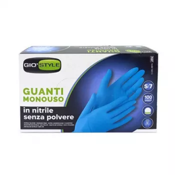 GIOSTYLE nitril egyszer használatos kesztyű, púdermentes, kék, S méret, 100 db, 24 cm hosszú, 0,05 mm vastag, latexmentes, élelmiszer-biztonságos