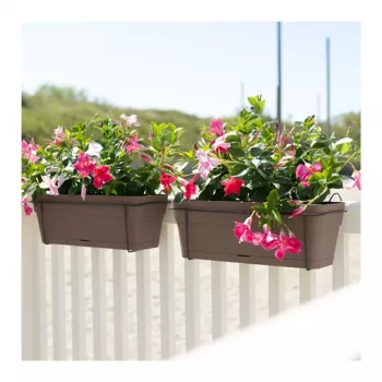 STEFANPLAST erkélykészlet automatikus öntözőrendszerrel és fémtartóval 50x18x17cm barna