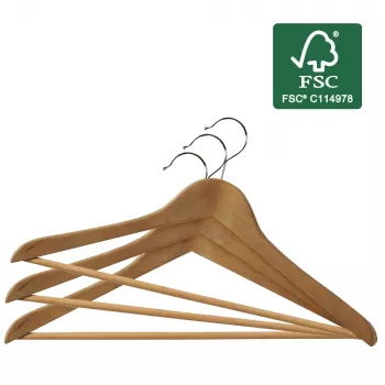 ORDINETT fa vállfa, 6 darabos készlet, bükkfa, 44,5 cm, természetes felület, forgó kampók