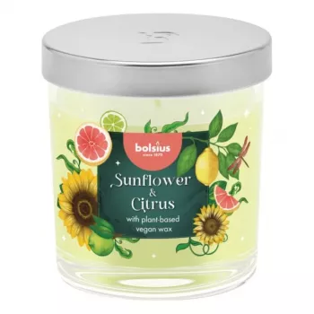 BOLSIUS Floral Fusion illatgyertya üvegben, napraforgó és citrus, Ø80x72mm