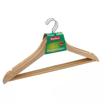 SAUBER 24850002 fa vállfa 3 darabos csomag, natúr, krómozott forgóhorog, 45 cm