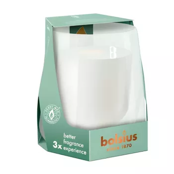 BOLSIUS Clean Light vanília és tonkabab illatgyertya üvegben Ø95x85mm
